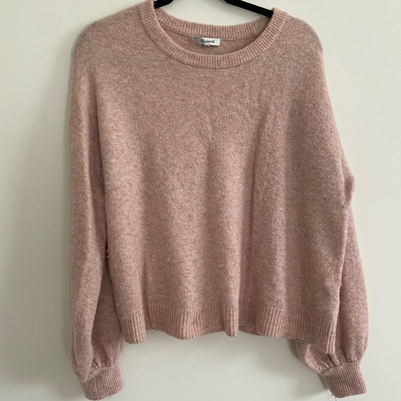 Madewell Gladwell Balloon-Sleeve Pullover Sweater in Heather Rose - Picture 5 of 9